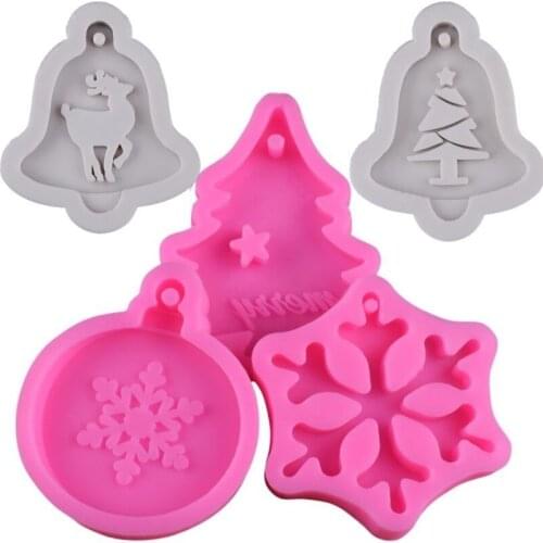 Christmas Tree Snowflake Epoxy Mold Aromatherapy Pendant Jewelry DIY Plaster Bell Elk Keychain Mould Cake Decorating Tools