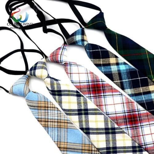 JK Ties Zipper Neckties 7.5CM Width Uniform Collar Plaid Girls Neckwear Preppy Chic Casual Lazy Tie