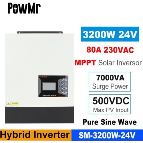 PowMr 3200W Hybrid Solar Inverter 24V 230VAC MPPT Pure Sine Wave Solar Inversor Max 80A AC Charging Support Wifi ShIp Poland