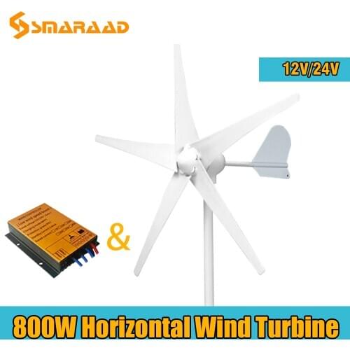 600W 800W Horizontal Wind Turbine Generator 12V 24V 3/5 Blades Windmill Home Use With Free Waterproof MPPT Charger Controller