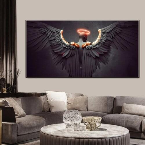 Canvas Painting Scandinavian painting Angel with black wings posters on the wall decorations living room abstract ART Room Decor