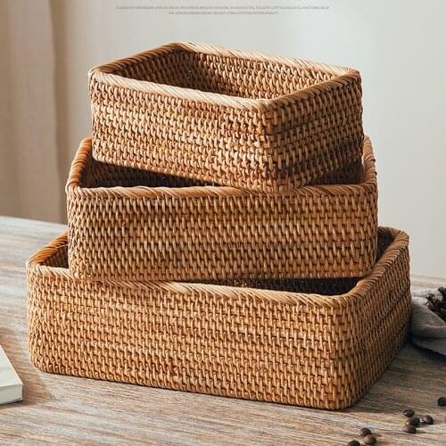 Creative Square Rattan Storage Basket Coffee Table Desktop Decoration Remote Control Fruit Storage Box Basket Home Decoration