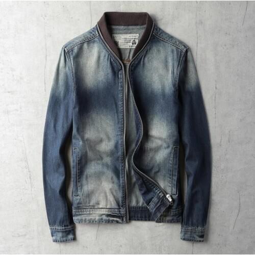 Mens Bomber Jacket Denim Vintage Zipper Motorcycle Biker Jackets Coats High Quality
