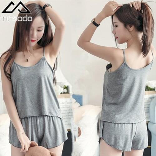 Mosodo Summer Women Leisure Wear Solid Color Shorts Sleeveless Pajamas Fashion Milk Silk Leisure Girl Home Wear