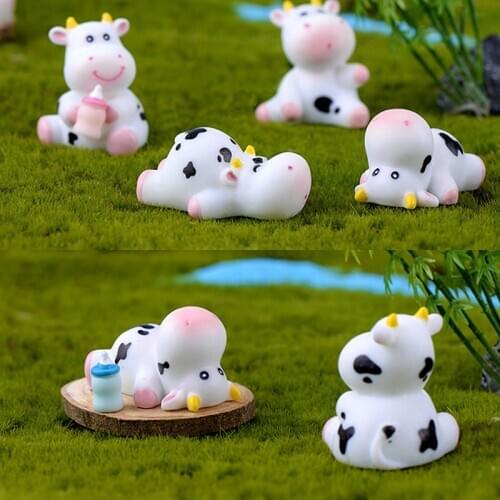 1pc Mini Cow Figurines Miniature Dairy Cattle Animal Model Little Statue Bonsai Ornament Fairy Garden Micro Landscape Handicraft