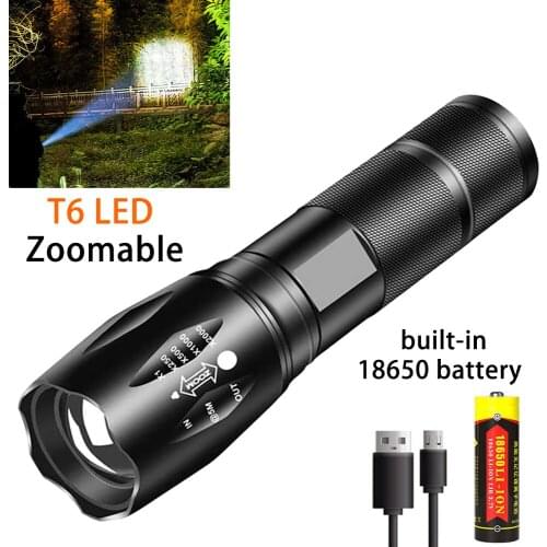 Powerful LED Flashlight USB Rechargeable Aluminum Alloy T6 Torch Portable Outdoor Camping Tactical Flashlight