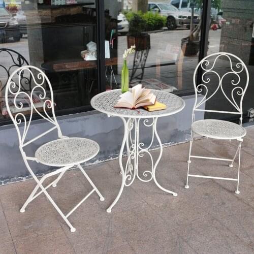 Three Piece Set Of European Iron Table And Chair Off White Folding Balcony Furniture Courtyard Leisure Garden Chairs Outdoor