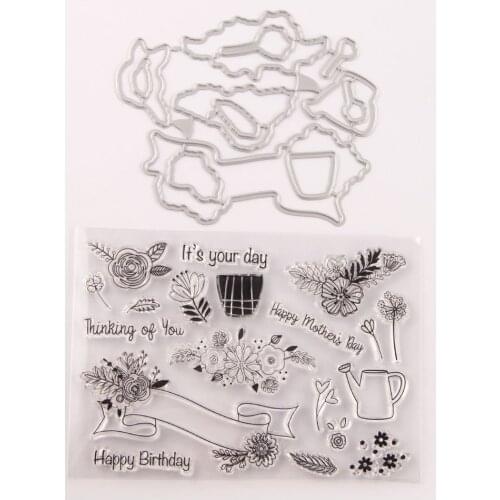 Bouquet Birthday Stamp and Dies Transparent Clear Silicone Stamp Cutting Die Set for DIY Scrapbooking Photo Decorative 2021