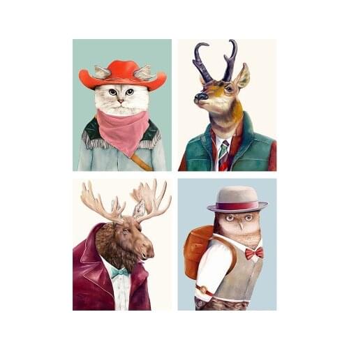 Animal Person Suit Wall Pictures for Living Room Nordic Minimalist Garden Wall Art Canvas Poster Decoration Home Paintings