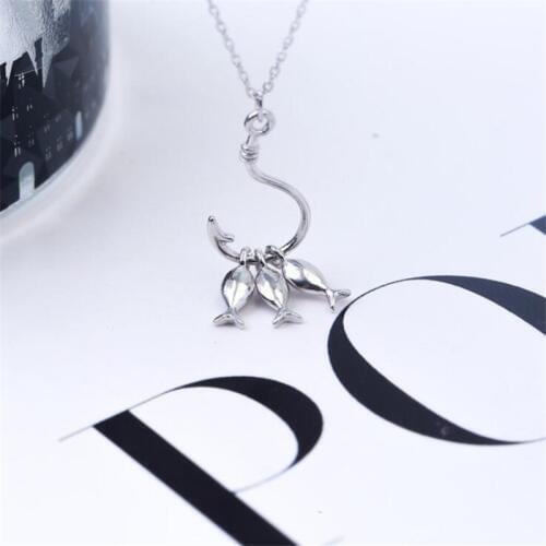 New Personality Creative Cute Three Small Fish 925 Sterling Silver Jewelry Hook Temperament Clavicle Chain Necklaces H485