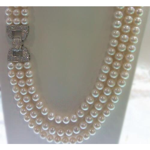 CBN351 Charming High Quality 3rows Natural 9-10mm White Freshwater Pearl Necklace
