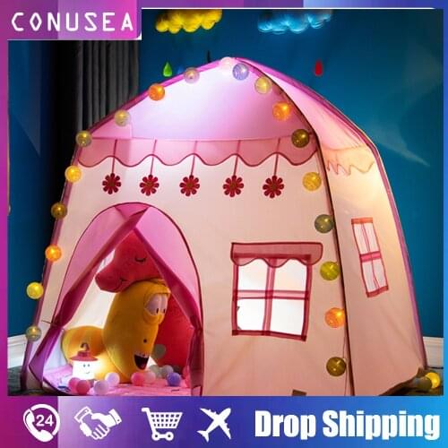 Childrens Tent House for child with Led lights Princess Castle Winter tents camping barraca Gift Toys for girls baby kids room