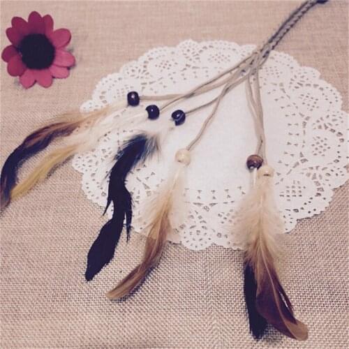 Women girl beach accessories bohemian Bead feather braided headband hair hairband ornaments