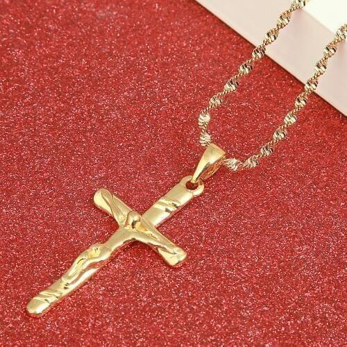 Cross Pendant Necklace Women Girl Charm Pendant Gold Color Jewelry Crucifix Christian Ornaments