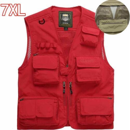 Plus Size 7XL Multi-Pocket Fishing Vest Outdoor Thin Quick Dry Breathable Cargo Waistcoat Men Hiking Travel Photography Vest