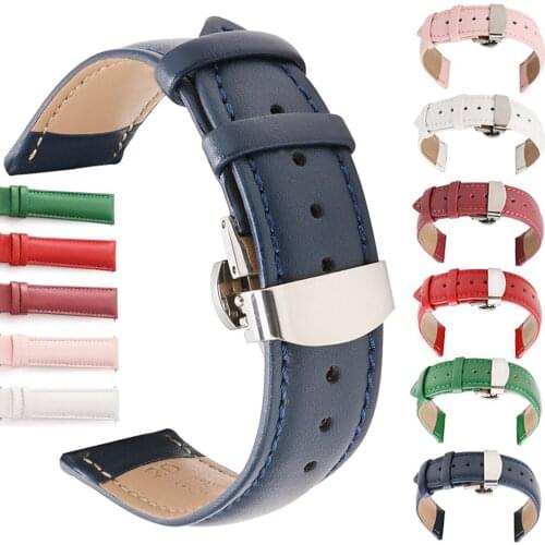 Smooth Genuine Calfskin Leather Watchband 12mm 14mm 16mm 18mm 20mm 22mm 24mm Straps with Solid Butterfly Buckle Watch Band