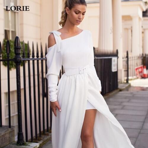 LORIE Sexy Beach Wedding Dresses Long Sleeve Soft Satin Boho Wedding Bride Dresses Backless Princess Wedding Gowns
