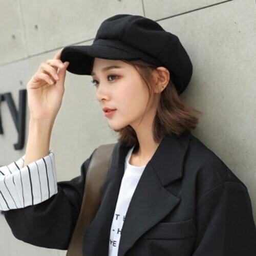 Wool Women Beret Autumn Winter Octagonal Cap Hats Stylish Artist Painter Newsboy Caps Black Grey Beret Hats