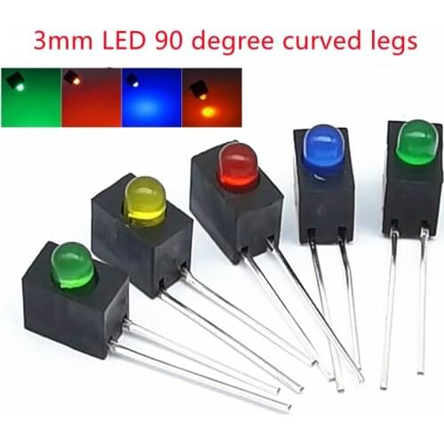 LED lamp LED hole black lamp holder with 3mm LED 90 degree curved legs red green yellow and blue Choose a color