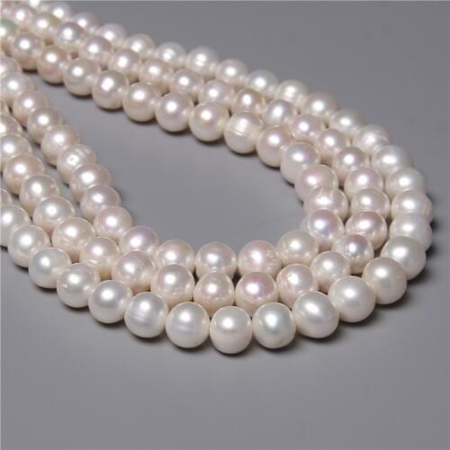 Fine Natural Round Pearls Bead White 9-10mm Cultured Freshwater Pearl For Jewelry Making Wholesale Women Pearl Bracelet Necklace