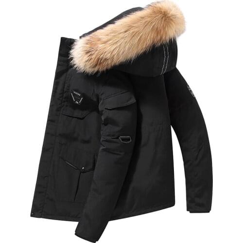 Thicken Mens Down Jacket with Big Real Fur Collar Warm Parka -30 Degrees Men Casual Waterproof Down Winter Coat Size 3XL