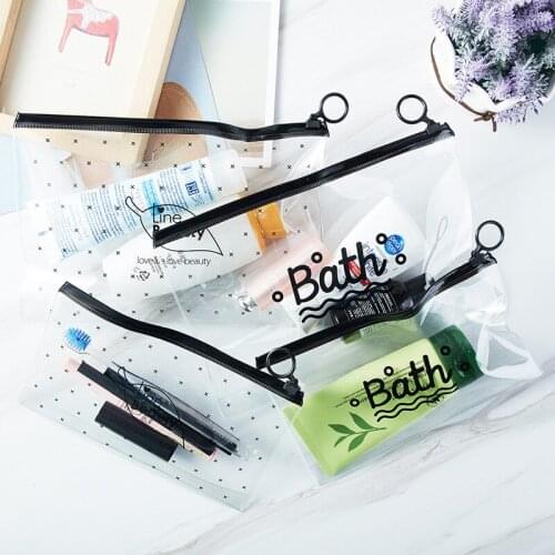 PVC Waterproof Transparent Pattern Travel Toiletry Bag Ladys Hand-held Cosmetic Storage Bag Stationery Bag Sundries Storage