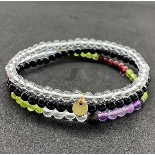 3pcs/Set Women Bracelets 4 MM Round Beads Nature Black Onyx Colorful Crystal Amethysts Not Glass jewelry Gift For Girl