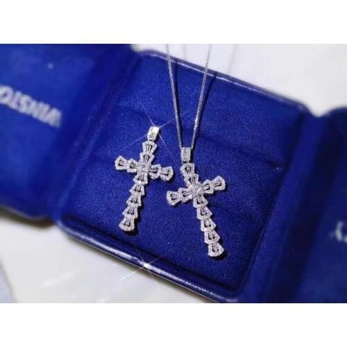Vintage Cross Pendant Real 925 sterling silver bijou AAAAA cz Statement Wedding Pendants necklace for women men Jewelry Gift