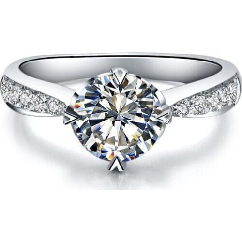 Real Solid 18K White Gold Female Marriage Ring 1CT Genuine Moissanite Women Wedding Anniversary Ring Promise Love Forever