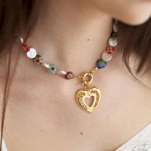 Natural Real Baroque Pearl Colorful Heart Pendant Necklaces Women Jewelry Runway T Show Party Rare Top Japan Korea Fashion
