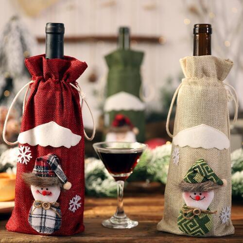 Home Wine Bottle Cover Bags Christmas Decoration New Year Home Party Santa Claus