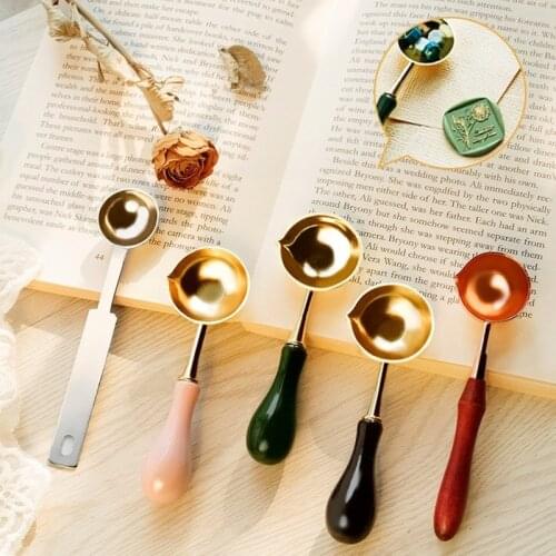1PC Anti-Hot Sealing Wax Spoon Wood Handle Retro Wax Stamping Spoons Invitation Cards Decorative Stamps Craft