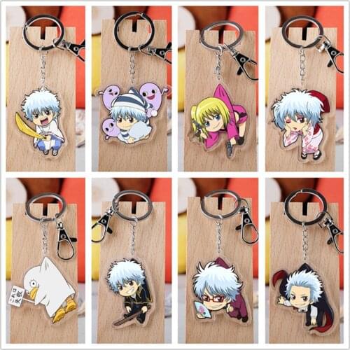 10 pcs/lot Anime GINTAMA Acrylic Keychain Toy Figure Sakata Gintoki Kagura Bag Pendant Double sided Key Ring Gifts
