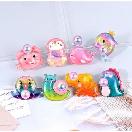 10pcs/lot Cute Dolphin Crab Squid Elephants Flat Back Resin Cabochone Scrapbooking For Phone Decor DIY Embellishment Accessory