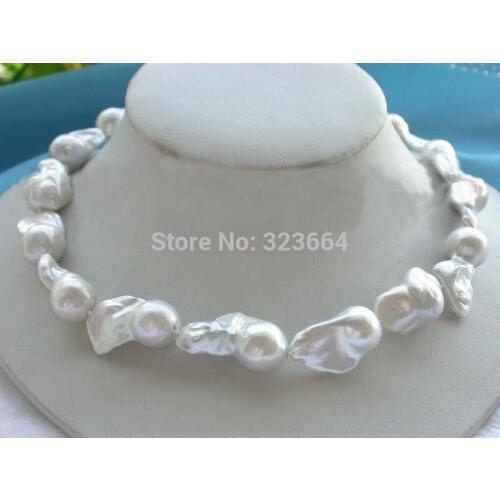 17.5" Genuine Natural 22-30mm White Reborn Keshi Pearl Necklace plated