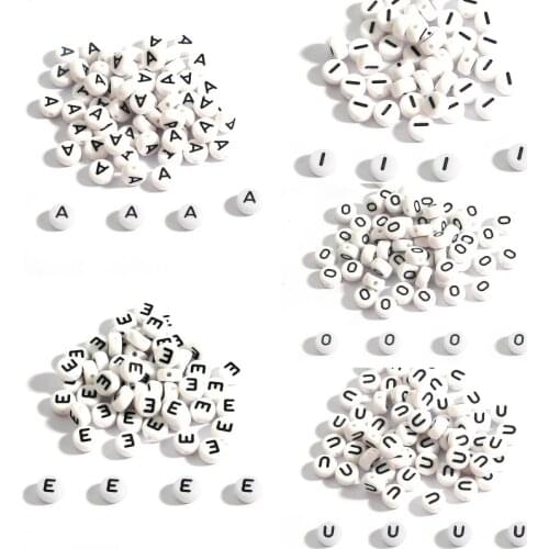 4*7m White Acrylic Single English Letters Round Flat Alphabet Spacer Beads For Jewelry Making Handmade Diy Bracelet Necklace