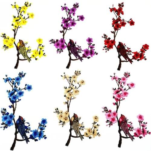 50pcs/Lot Little Bird Plum Embroidery Patches Letters Clothing Decoration Accessories Diy Iron Heat Transfer Applique