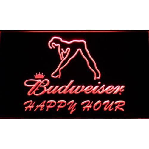 627 Budweiser Sexy Dancer Happy Hour Bar LED Neon Light Signs