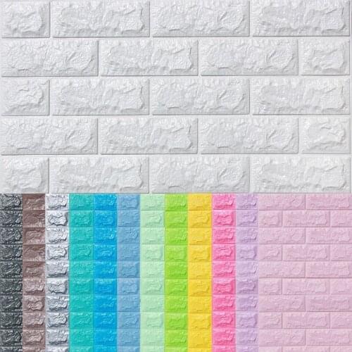77*70cm PE DIY Foam Brick Wall Stickers 3D Self-Adhesive Panel Wall Stickers Home Bedroom Living Room Decoration Embossed Tiles