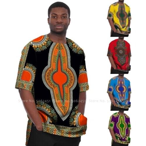 African Clothes Fashion Men Dashiki T-Shirt Boho Print Tee Tops Short Sleeve Beach Shirts Bazin Riche Casual Blouse Danshiki