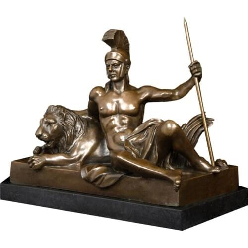 ArtsHom DS-599 Greek Goddess With Lion Bronze Art Bronze Greek Mythology Goddess With Sword Statue Sculpture For House Decor