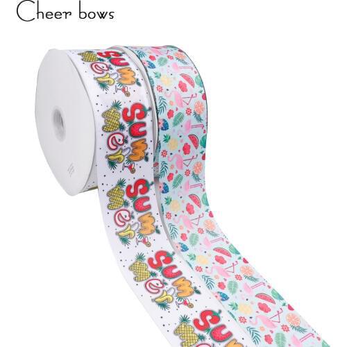 2Y/lot 3" 75mm Fruits Flamingos Grosgrain Ribbon DIY Hairbows Accessories Holiday Decorations Materials Sewing Material