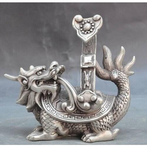 Decoration bronze factory outlets Tibet Silver 5" china silver fengshui Auspicious wealth lucky ruyi Dragon turtle beast statue