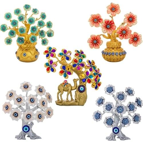 H&D 5 Styles Blue Evil Eyes Money Fortune Tree Decorative Showpiece Figurine Fengshui Home Office Decor Great Birthday Xmas Gift