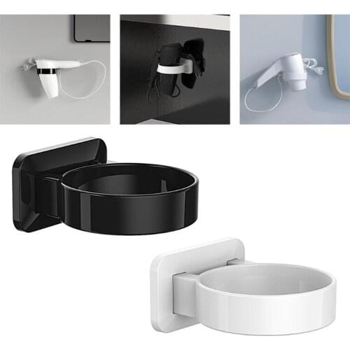 White/ Black Hairdryer Holding Wall-Mounted Plastic Bathroom Shelf Holder Rack
