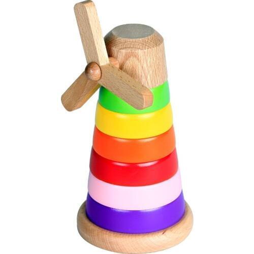 Baby Montessori Materials Wooden Educational Toys For Kids windmill Stack Tower Designer For Children Color Sorters For Babies