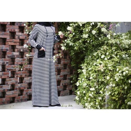 Muslim Striped Abaya Maxi Dress Hoodies Inner Cardigan Loose Full Kimono Long Robe Gowns Jubah Middle East Ramadan Arab Islamic