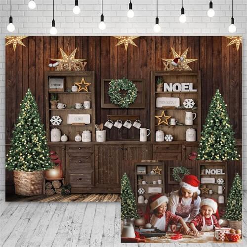 Avezano Photography Backdrops Christmas Tree Winter Kitchen Star Lights Decoration Child Background For Photo Studio Photophone