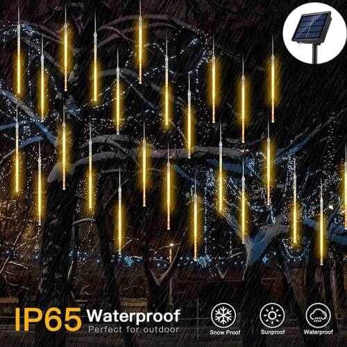 Solar Meteor Shower Rain Lights 30cm 8 Tube 144 Led Holiday Fairy String Lights For Xmas Tree Weeding Party Patio Decoration