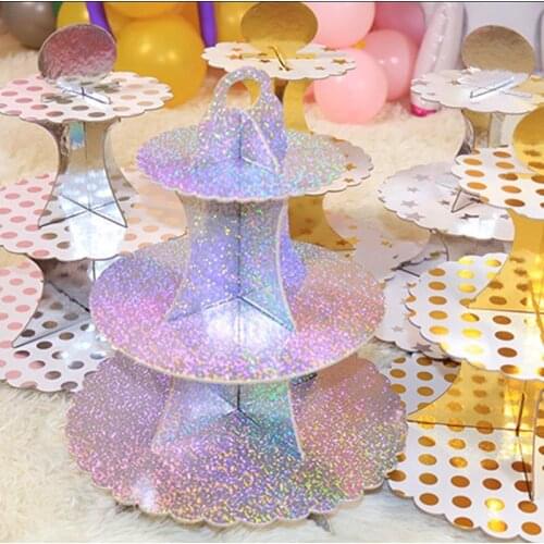Hot Sale Cup Cake Stand 3 Tier Cupcake Stand Paperboard Solid Cake Stands DIY Cake Cupcake Display Stand Foy Baby Birthday Party